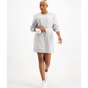 Culpos x Inc Long-Sleeve Knit Light Padded Shoulder Mini Dress Heather Gray XXS